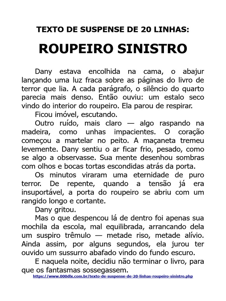 Texto de Suspense de 20 Linhas Roupeiro Sinistro | PDF