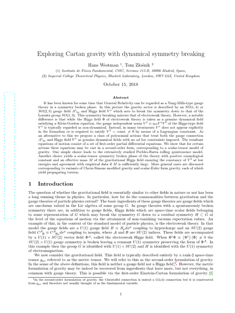 Exploring Cartan Gravity With Dynamical Symmetry Breaking | PDF | Gauge ...