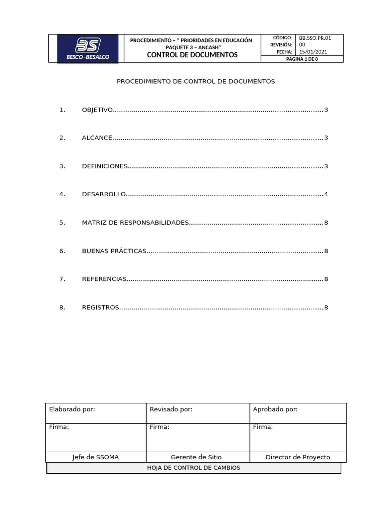 BB.sso.PR.01 Control de Documentos | PDF | Sistema de información ...