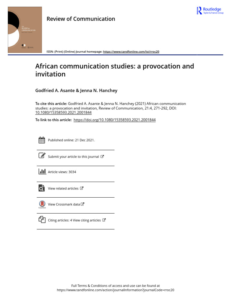 African Communication Studies A Provocation and Invitation | PDF ...