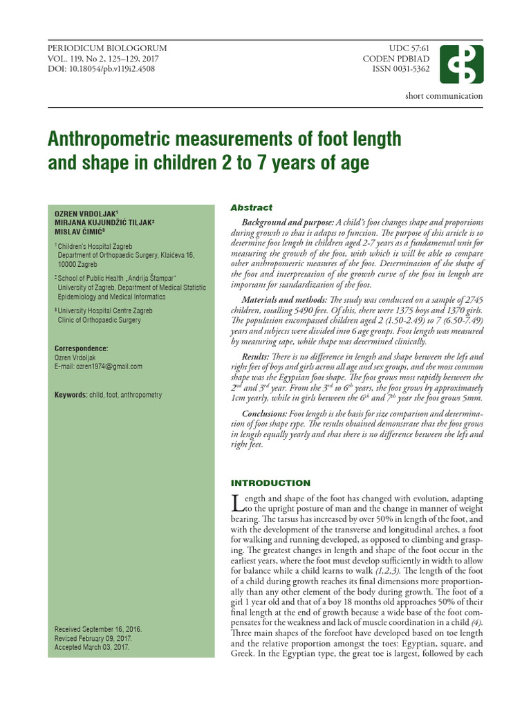 Anthropometric Measurements of Foot Leng | PDF | Foot (Unit) | Foot