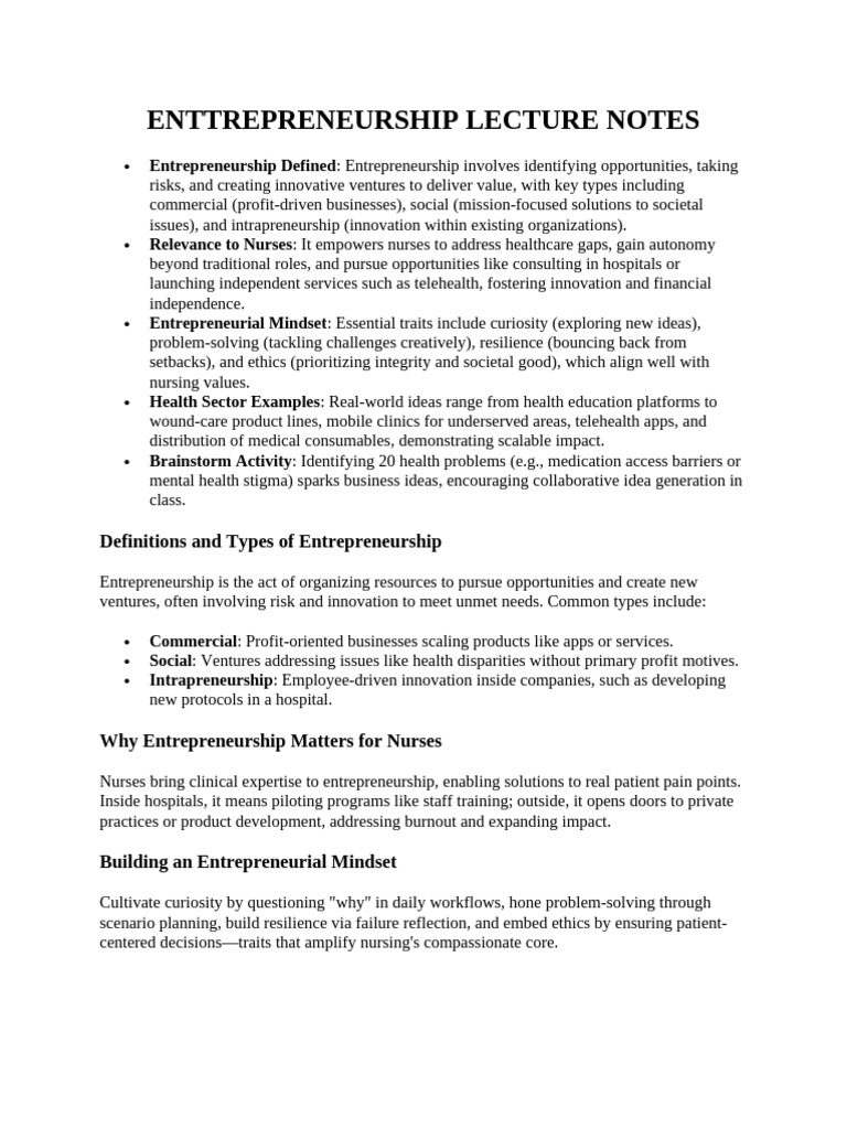 Ent Lecture Notes | PDF | Entrepreneurship | Mindset