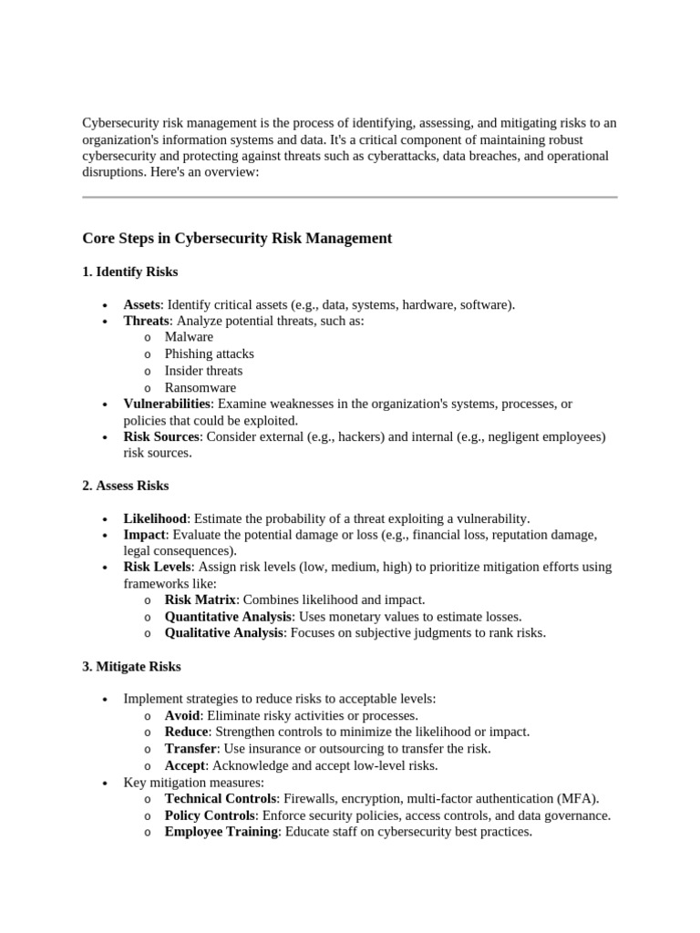 Cybersecurity Risk Management Is The Process of Identifying | PDF ...