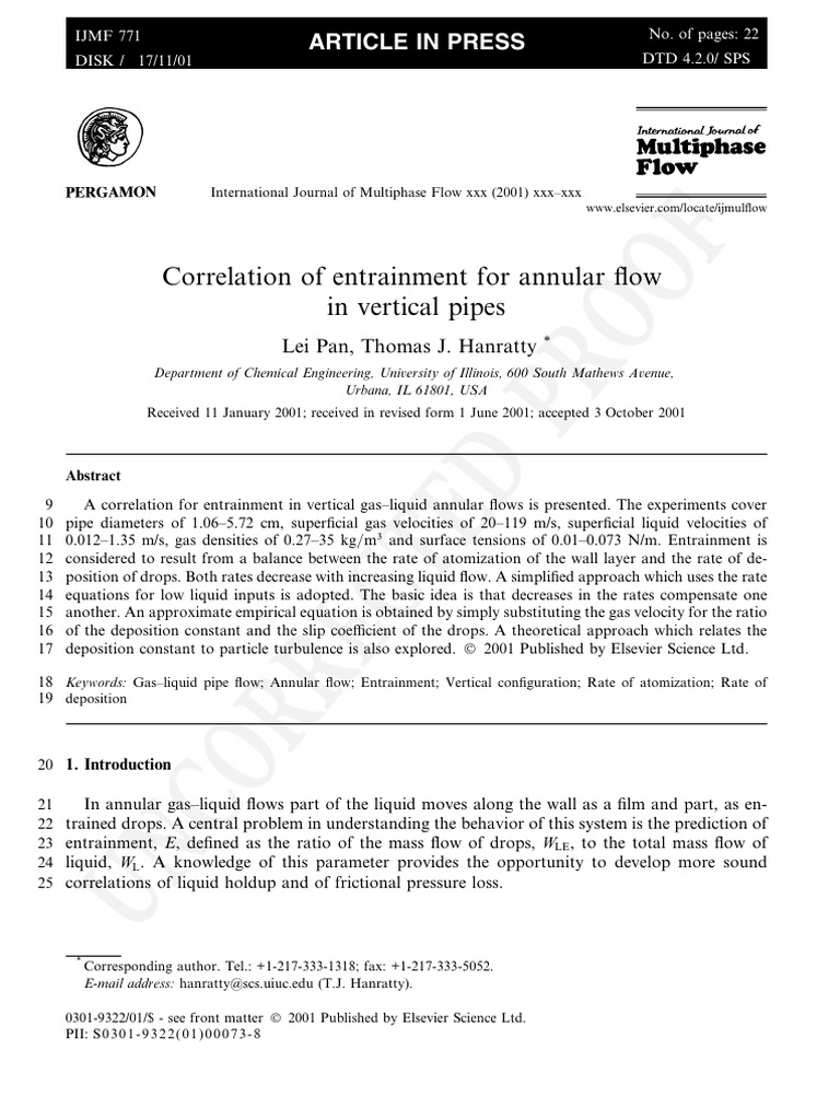Correlation of Entrainment For Annular Flow in Vertical Pipes | PDF ...
