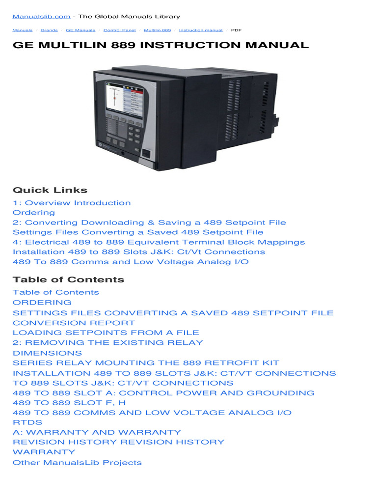 Multilin889 Instruction Manual | PDF | Switch | Electricity