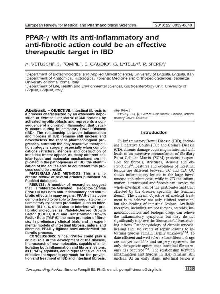 PPAR-γ with its anti-inflammatory and anti-fibrotic action could be an ...