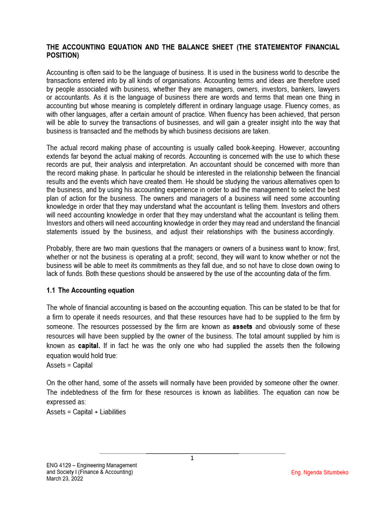 The Accounting Equation and The Balance Sheet | PDF | Debits And ...