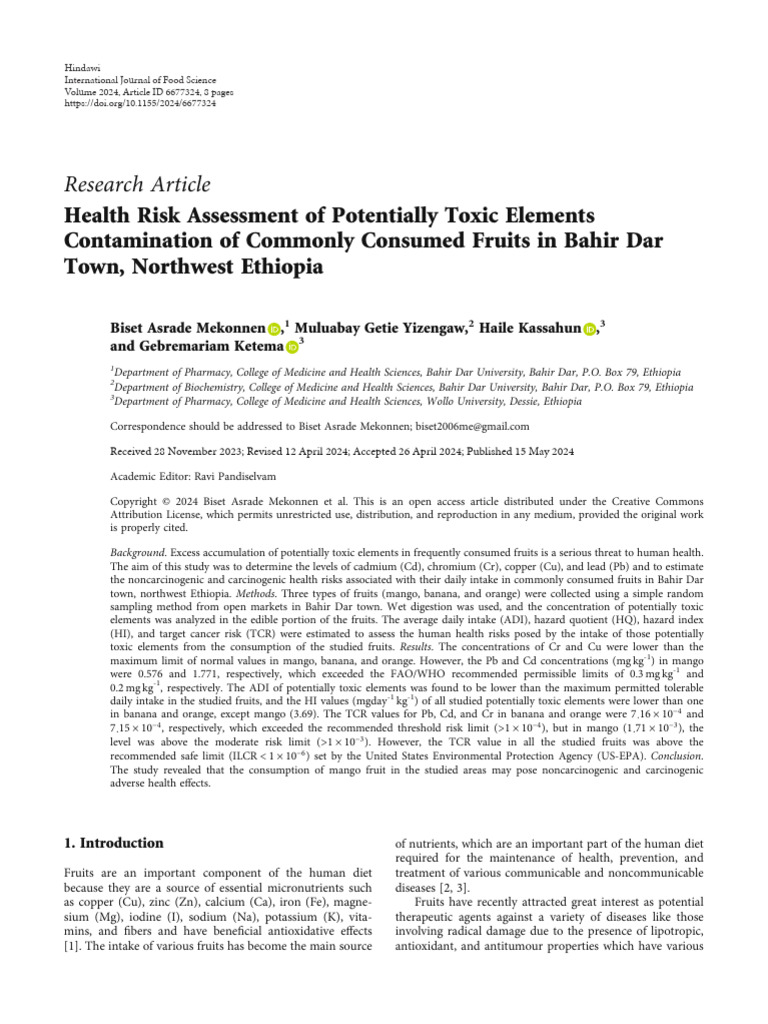 Health Risk Assessment of Potentially Toxic Elemen | PDF | Chromium ...