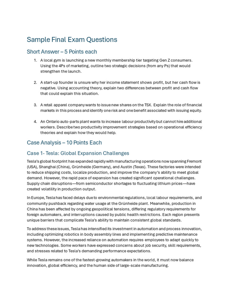 Sample Final Exam Questions | PDF | Automation | Marketing