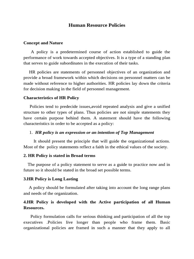 Human Resource Policies | PDF | Policy | Human Resources