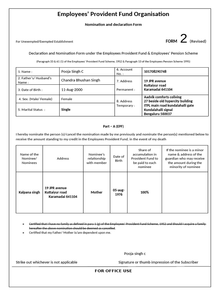 2 - Employees' Provident Fund Nomination Form - Form 2 | PDF | Employee ...