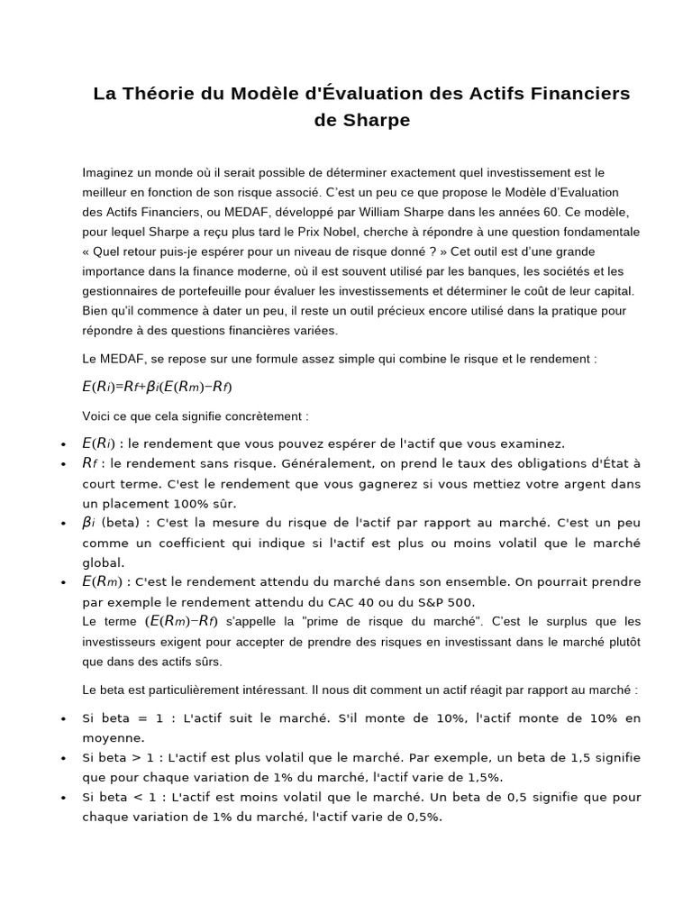 MEDAF | PDF | Modèle d'évaluation des actifs financiers | Secteur privé