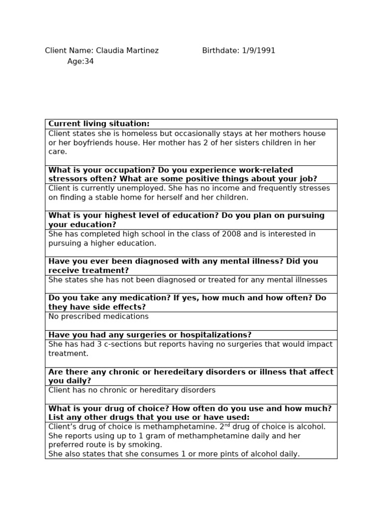 Presenting Problem and Past Problem History | PDF | Substance Abuse ...