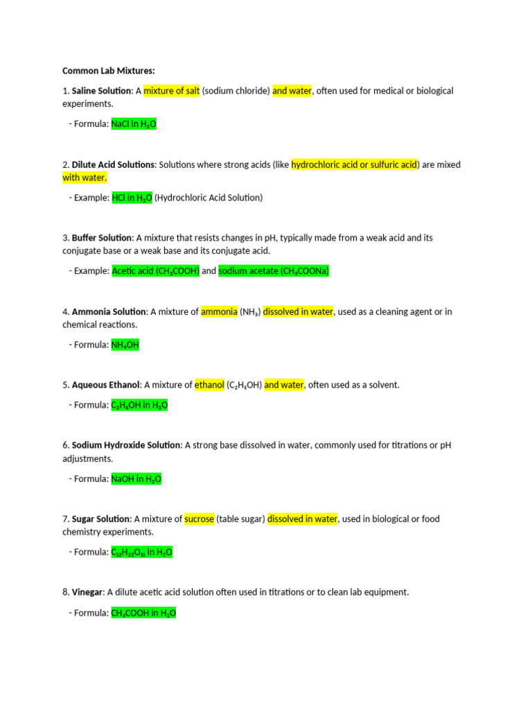 Common Lab Mixtures | PDF | Acid | Hydrochloric Acid
