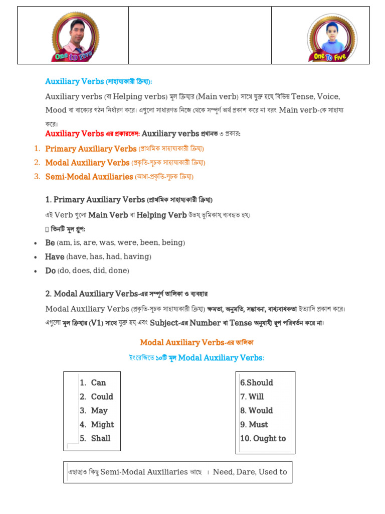 One To Five Sheet 2 (Verb) | PDF | Grammar | Linguistic Typology