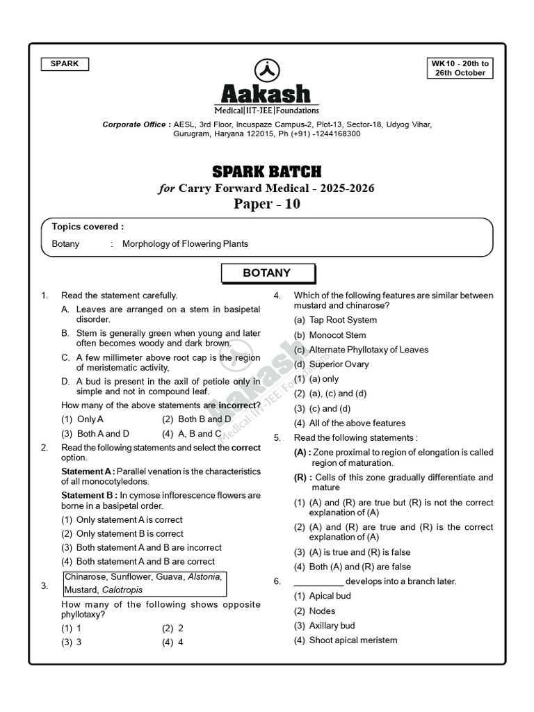 CF Spark Paper-10 (Botany) | PDF | Leaf | Root