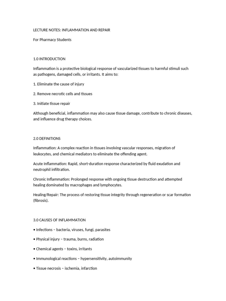2026 Cli 403 Inflammation Lecture Notes | PDF | Inflammation | Wound ...