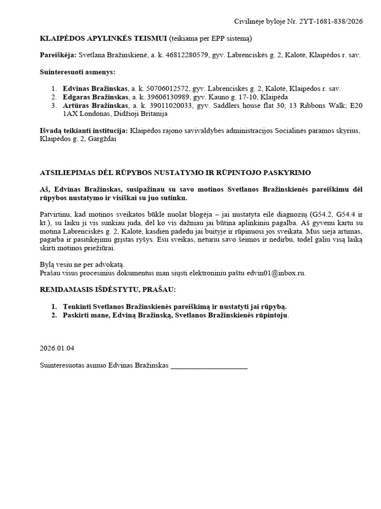 Atsiliepimas Į Pareiškimą. Edvinas Bražinskas | PDF