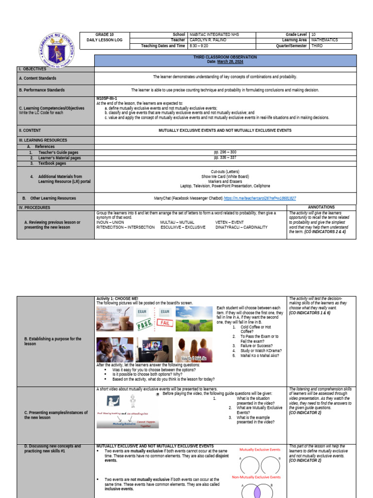 Co3 Lesson Plan Mee and Nmee | PDF | Learning