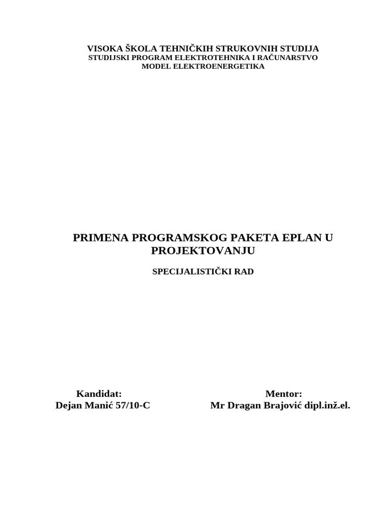 Primena Programskog Paketa EPLAN U Projektovanju | PDF