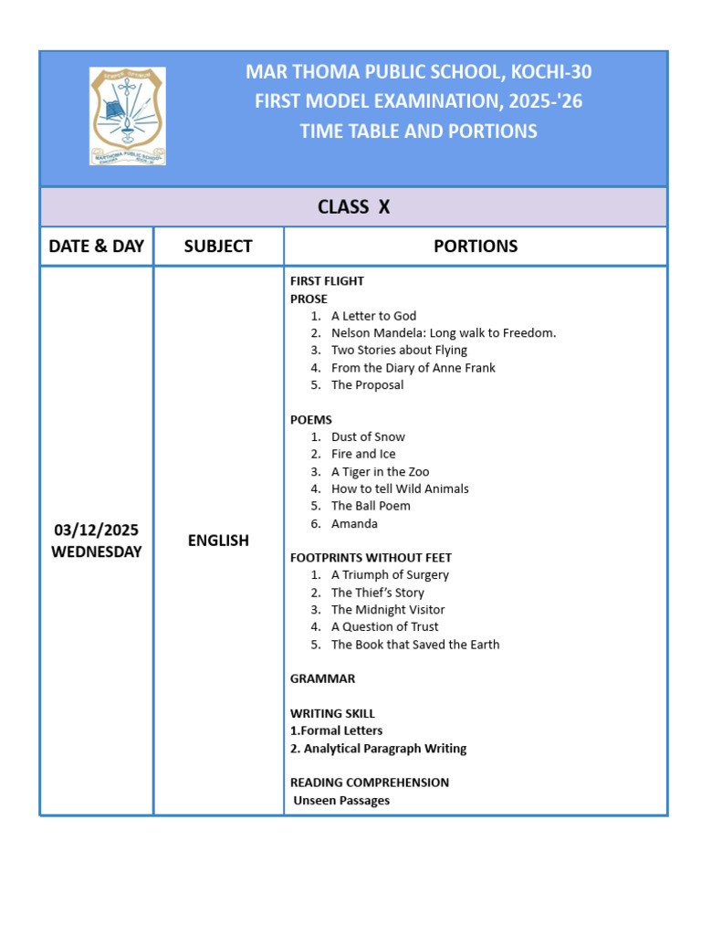 First Model Exam - Class X | PDF