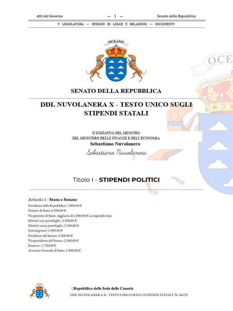 DDL Nuvolanera X - Testo Unico Sugli Stipendi Statali | PDF