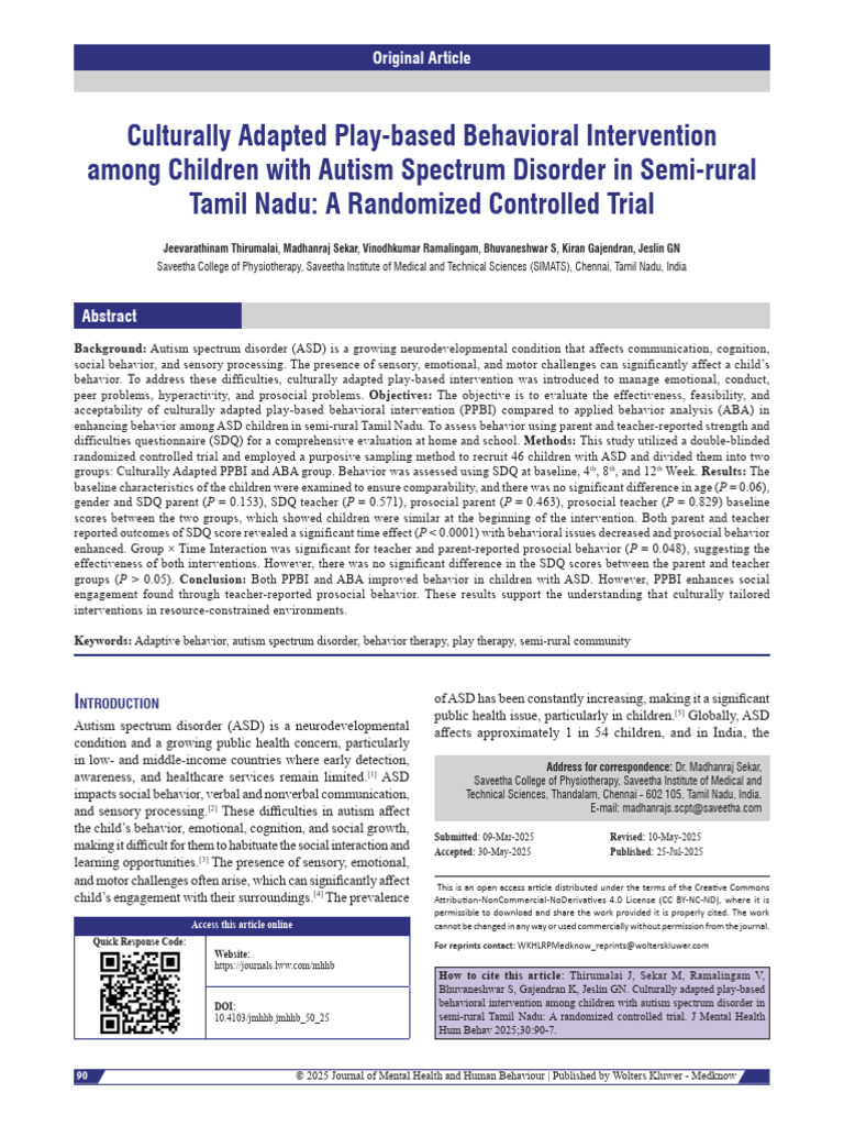 Culturally Adapted Play Based Behavioral.4 | PDF | Autism | Mental Disorder