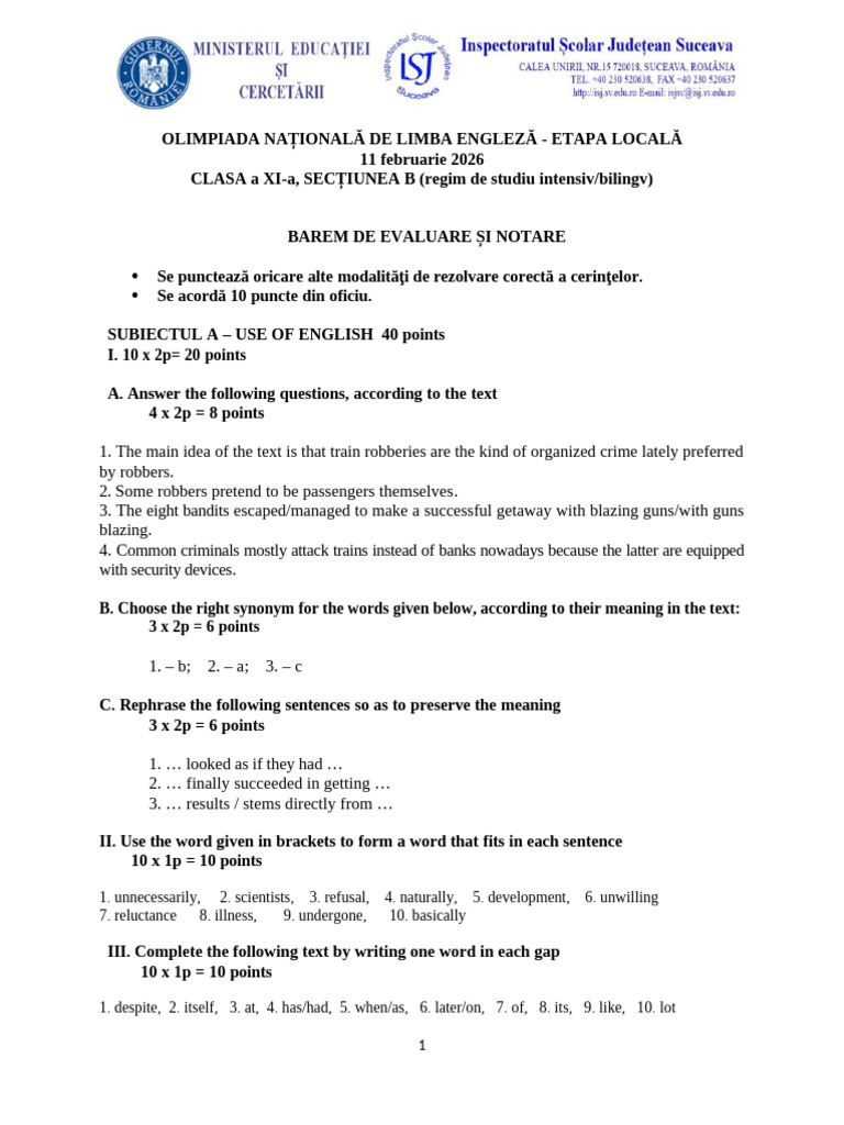 Barem en 11 B Locala SV 2026 | PDF | Vocabulary | Human Communication