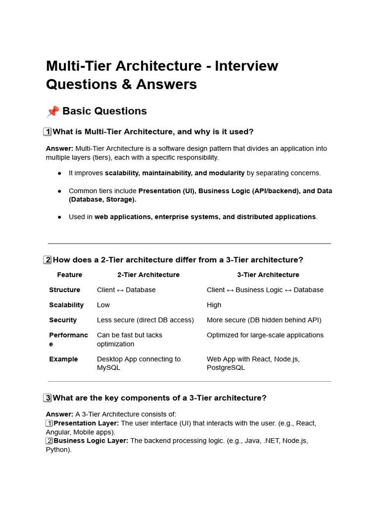 Multi Tier+Architecture+ +Interview+Questions+&+Answers | PDF | Load ...