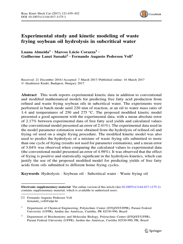 Experimental Study and Kinetic Modeling of Waste Frying Soybean Oil ...