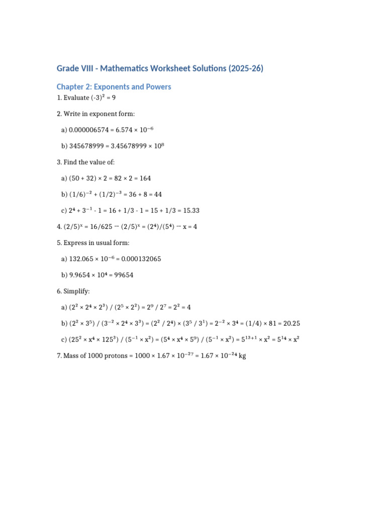 Grade8 Math Worksheet Solutions | PDF