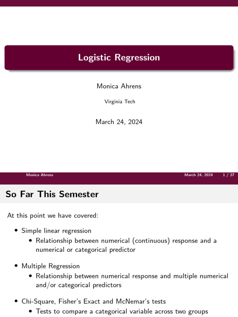 03 26 Logistic Regression | PDF | Logistic Regression | Linear Regression