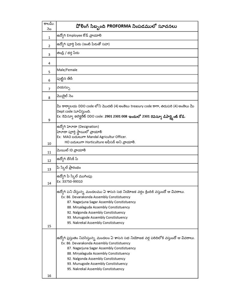 How To Fill Polling Personnel Proforma | PDF