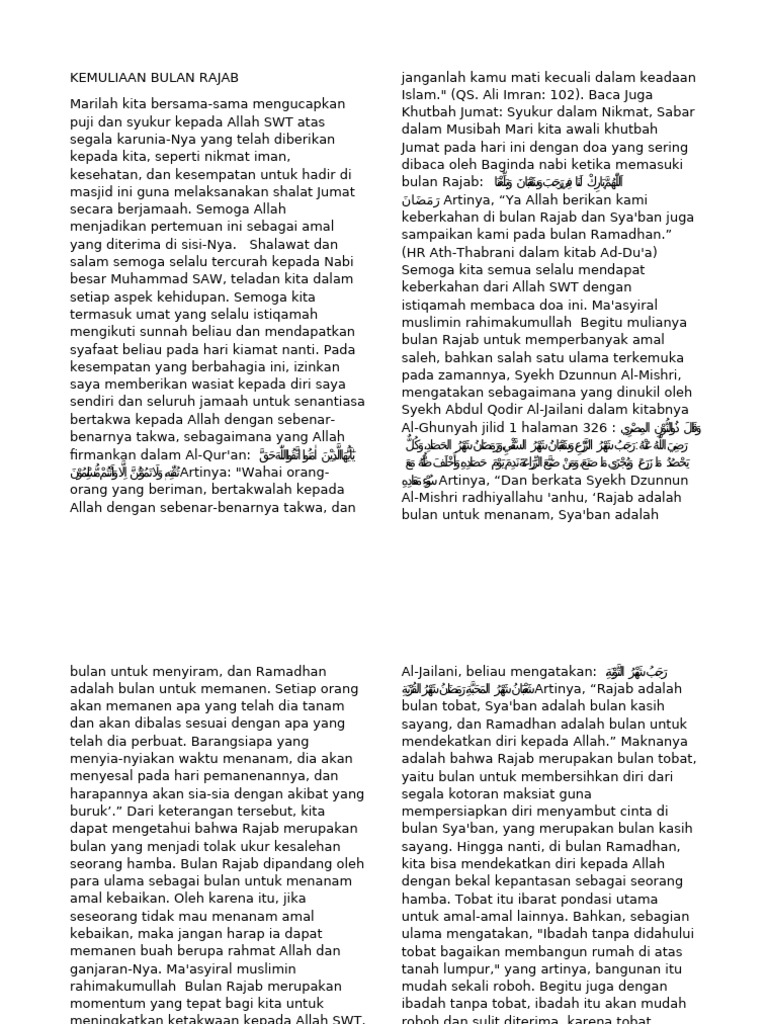Keutamaan Bulan Rajab | PDF