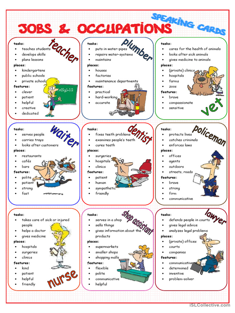 Jobs & Occupations Speaking Cards | PDF | Medicine | Health Care