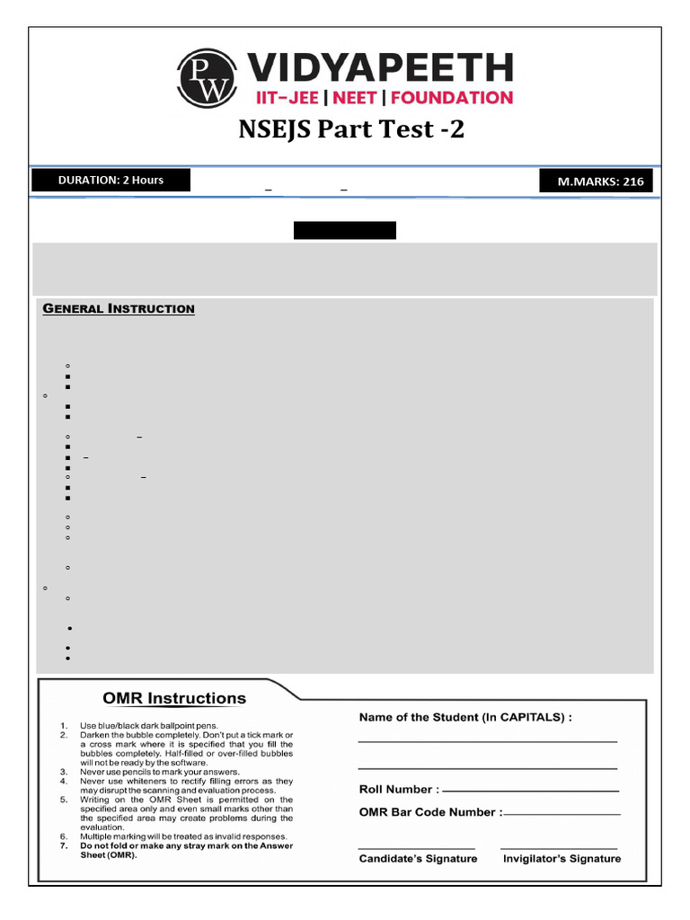 Part Test - 02 Test Paper Test Material - PW4FREE | PDF | Mole (Unit ...