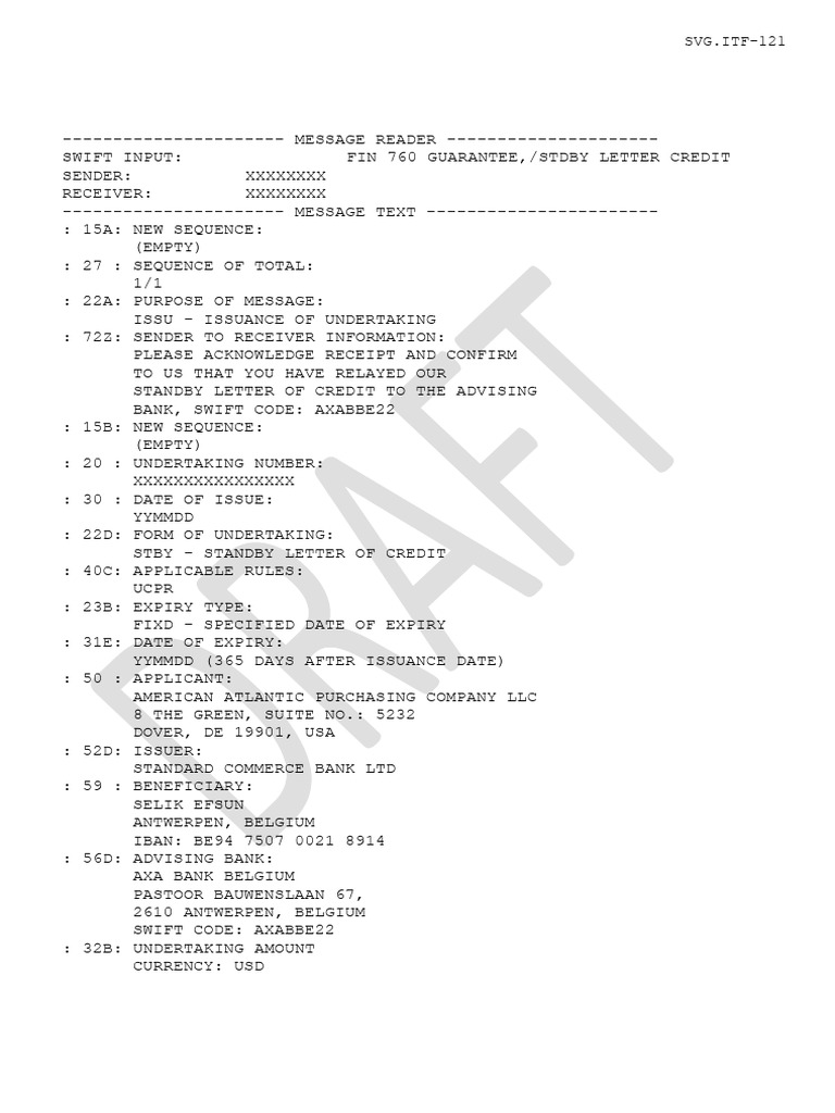 SVG - Itf-121 - Usd 20,000,000.00 - Standard Commerce Bank - SBLC ...