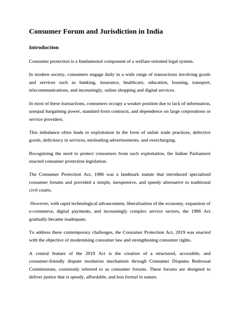 Consumer Forum and Jurisdiction in India | PDF | Jurisdiction ...