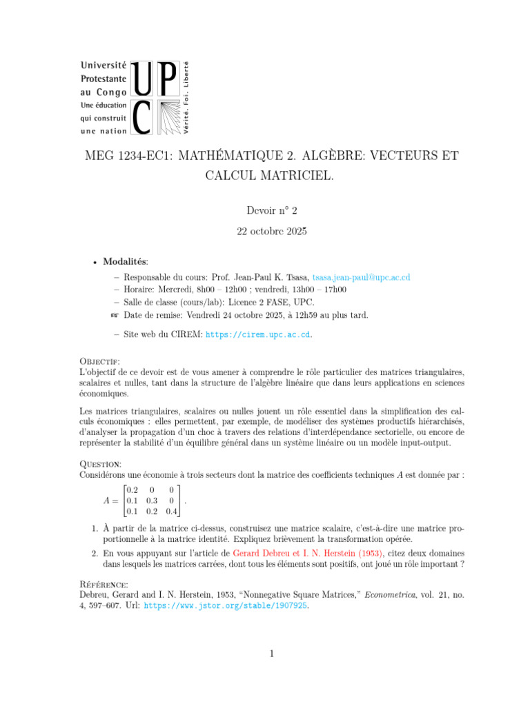 Devoir-2 - Math l2 Fase Upc | PDF | Matrix (Mathematics) | Eigenvalues ...
