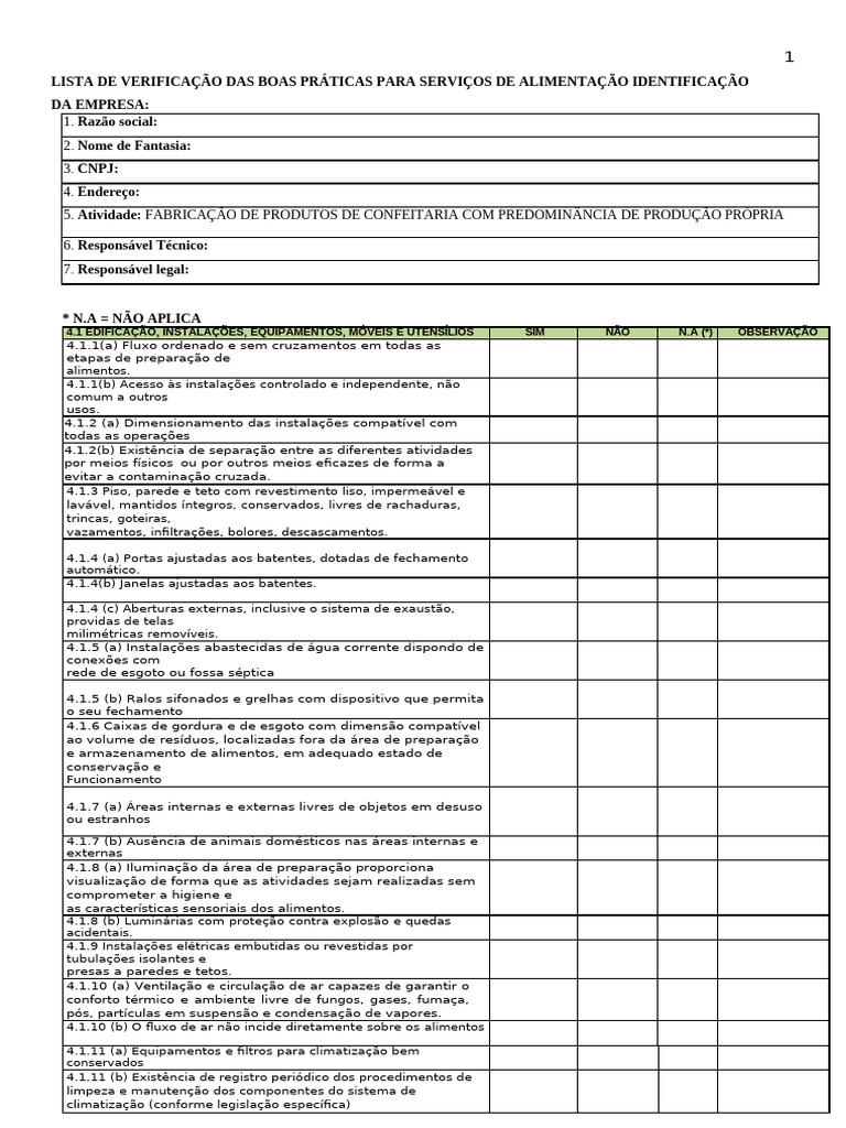 Chek List Da RDC 216 Panificação e Confeitaria | PDF | Desperdício ...