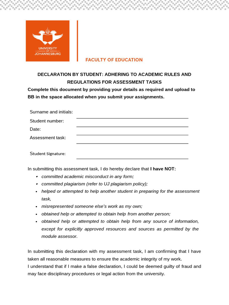 Student Declaration For All Assessment Tasks | PDF