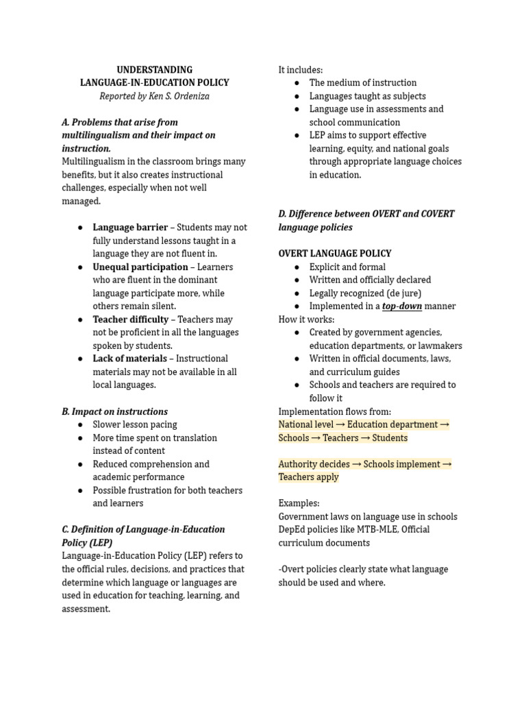 Understanding Language in Education Policy Unit2Lesson1 | PDF ...