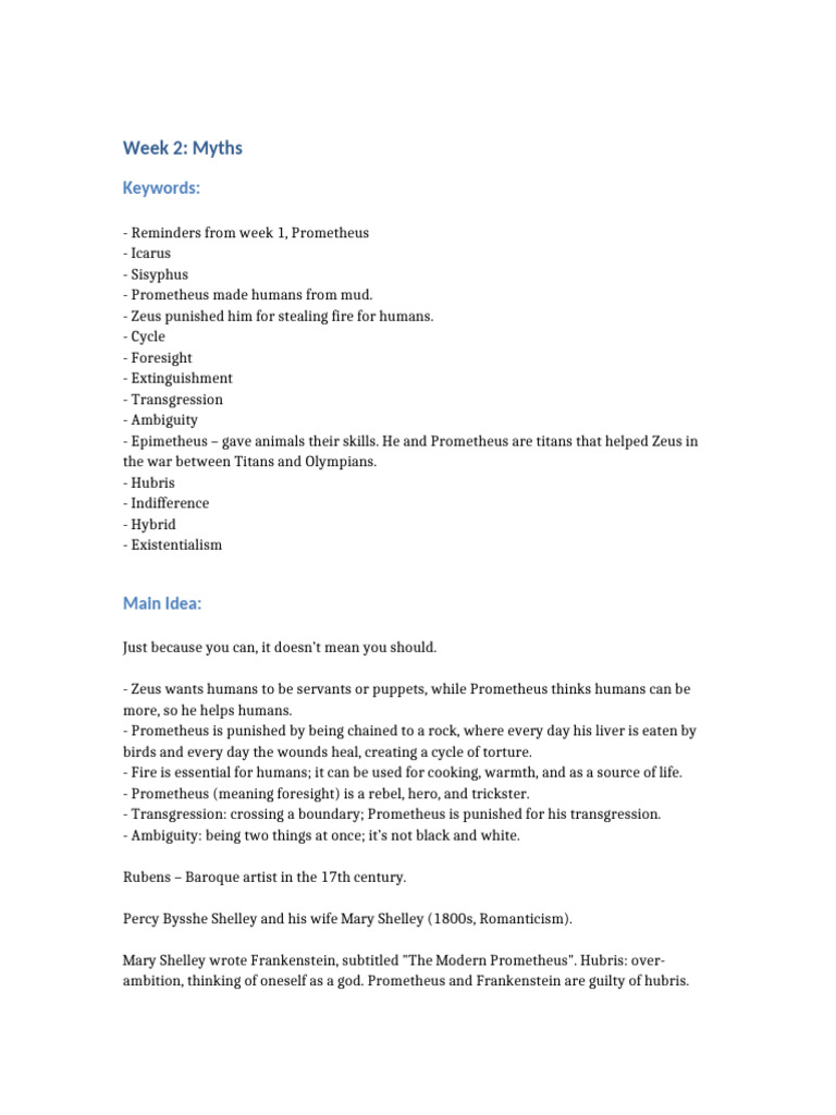Mythology Notes Compiled | PDF | Prometheus | Persephone