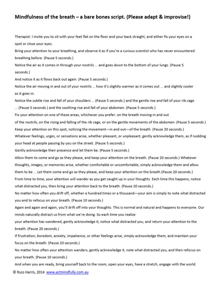 Mindfulness of The Breath Script | PDF | Psychology | Psychological ...