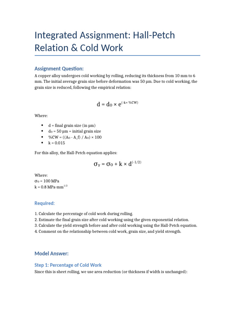 Hall Petch Cold Work Assignment | PDF