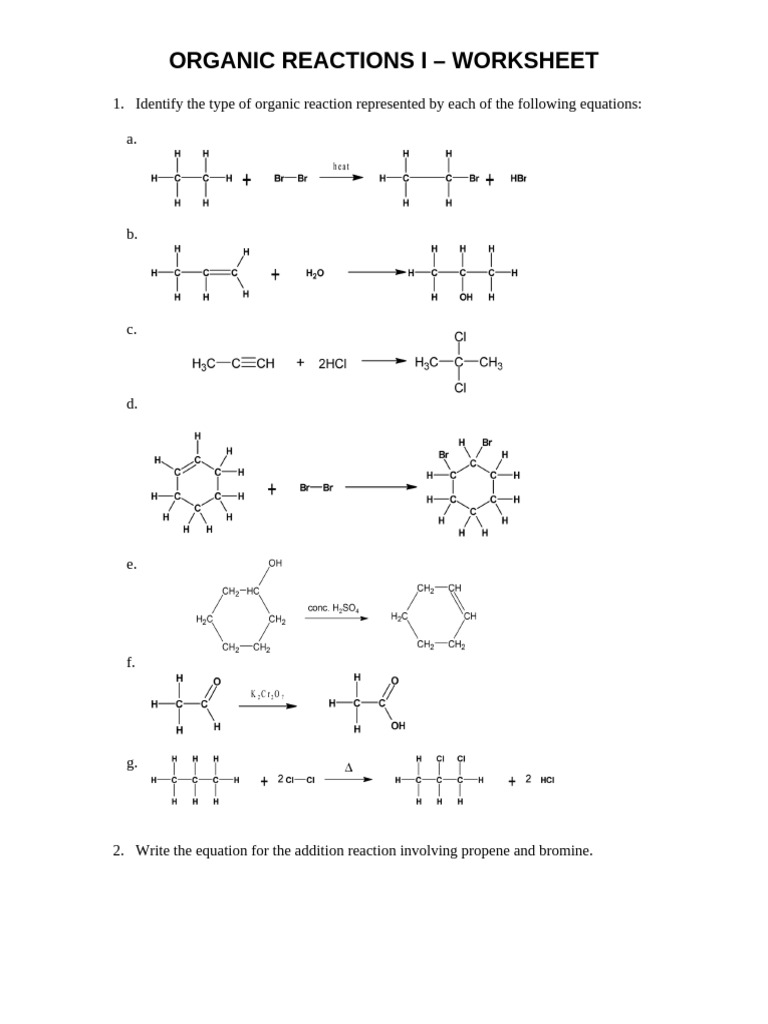 02 Organic Reactions 1 Worksheet | PDF