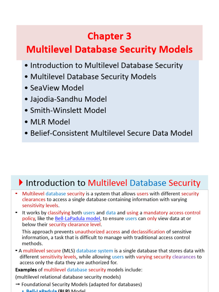 Database and Web Security Chapter 3 Multilevel Database Security | PDF ...