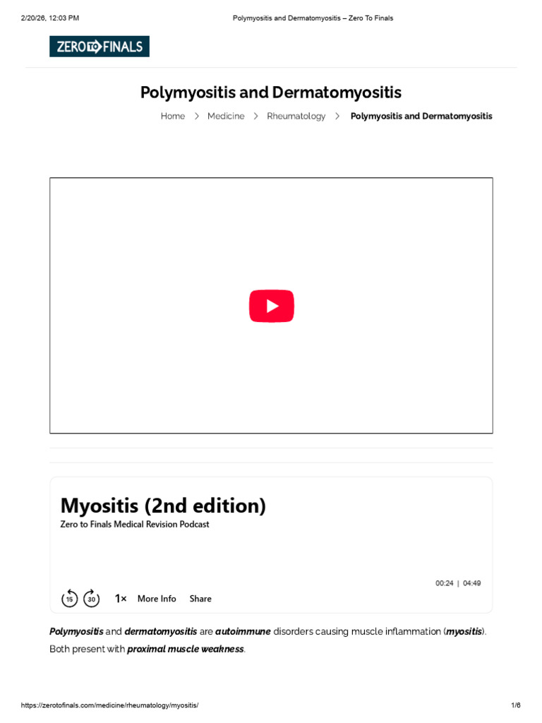 Polymyositis and Dermatomyositis - Zero To Finals | PDF | Human ...