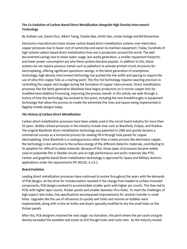 The Co Evolution of Carbon Based Direct Metallization Alongside HDI ...