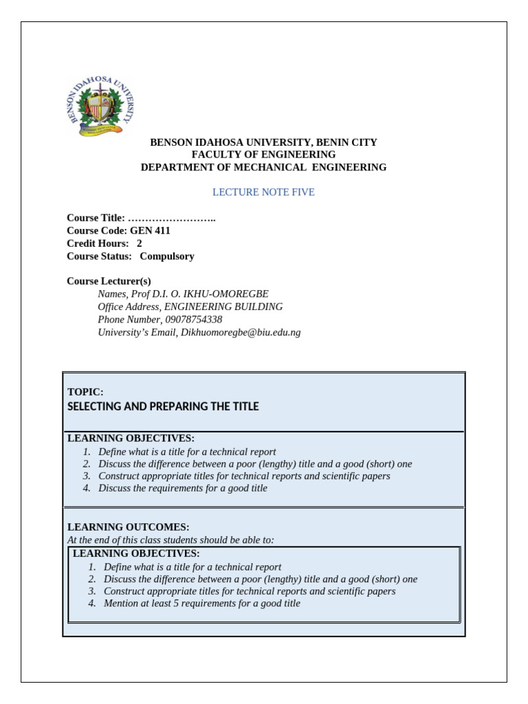 GEN 411 - Lecture Note 5 | PDF | Thesis | Human Communication